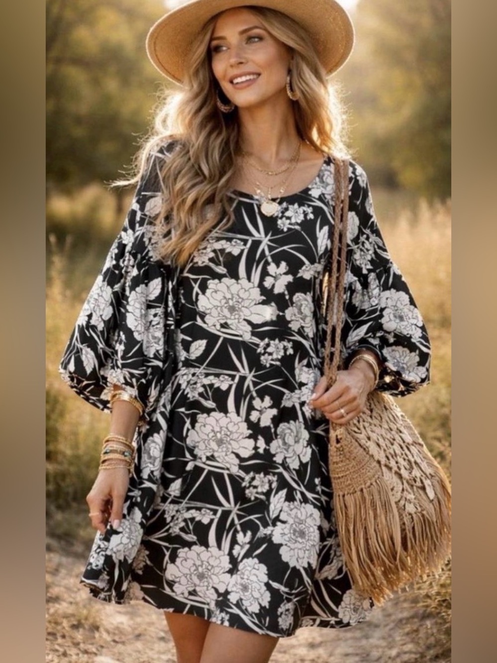 Black & Ivory Floral Blouse Romantic Botanical Long Sleeve Elevated Feminine